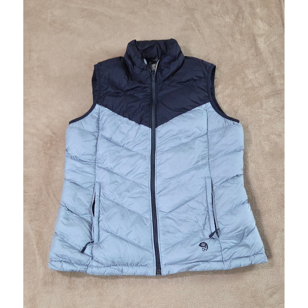 Mountain Hardwear Ratio 650 Down Vest Women Size Large Blue quilted zip EUC
